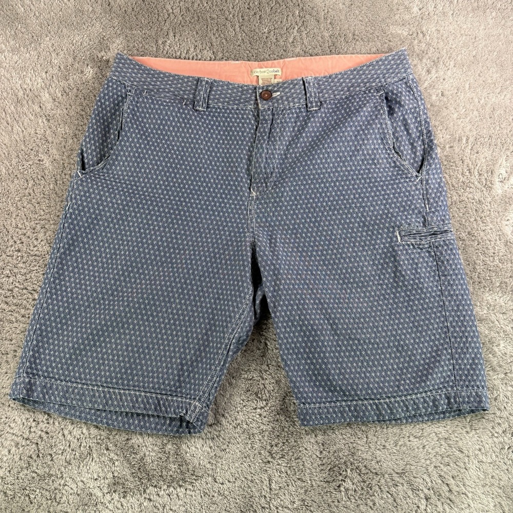 Carbon2Cobalt Shorts Mens 34 Blue Cotton Cargo Chino Geometric Print Casual